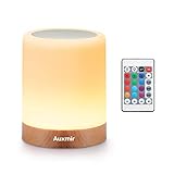 Auxmir LED Nachttischlampe mit Touch-Funktion und Fernbedienung, 13 Farben 3 Modi, Warmweiß & RGB Farbwechsel, USB Aufladbar, Nachtlicht Stilllicht für Babyzimmer Kinderzimmer Schlafzimmer und Camping